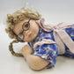 Porcelain Girl Doll Blonde Braids Glasses Blue Plaid Dress 14" Reclining Pose