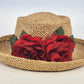 Eric Javits Luxury Squishee Sun Hat Beige Packable Woven Rose Brim Hatpin Vtg