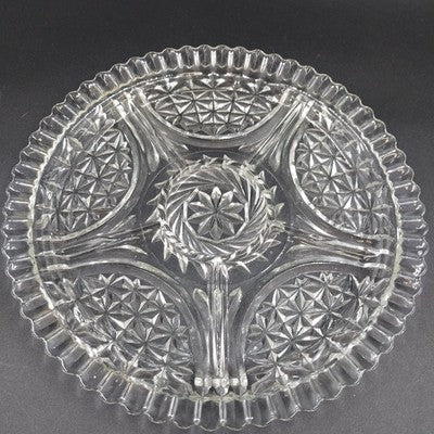 Anchor Hocking Stars & Bars Relish Platter 12"d EAPC 5 Part Divided Vintage
