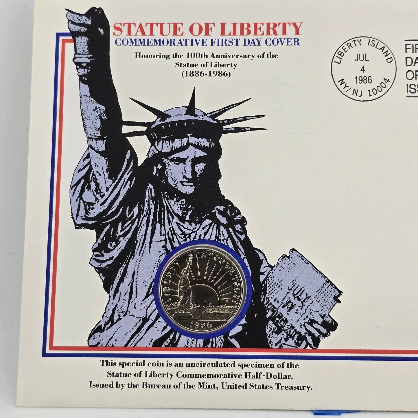 Statue of Liberty First Day Cover Commemorative Uncirculated Half Dollar 1986