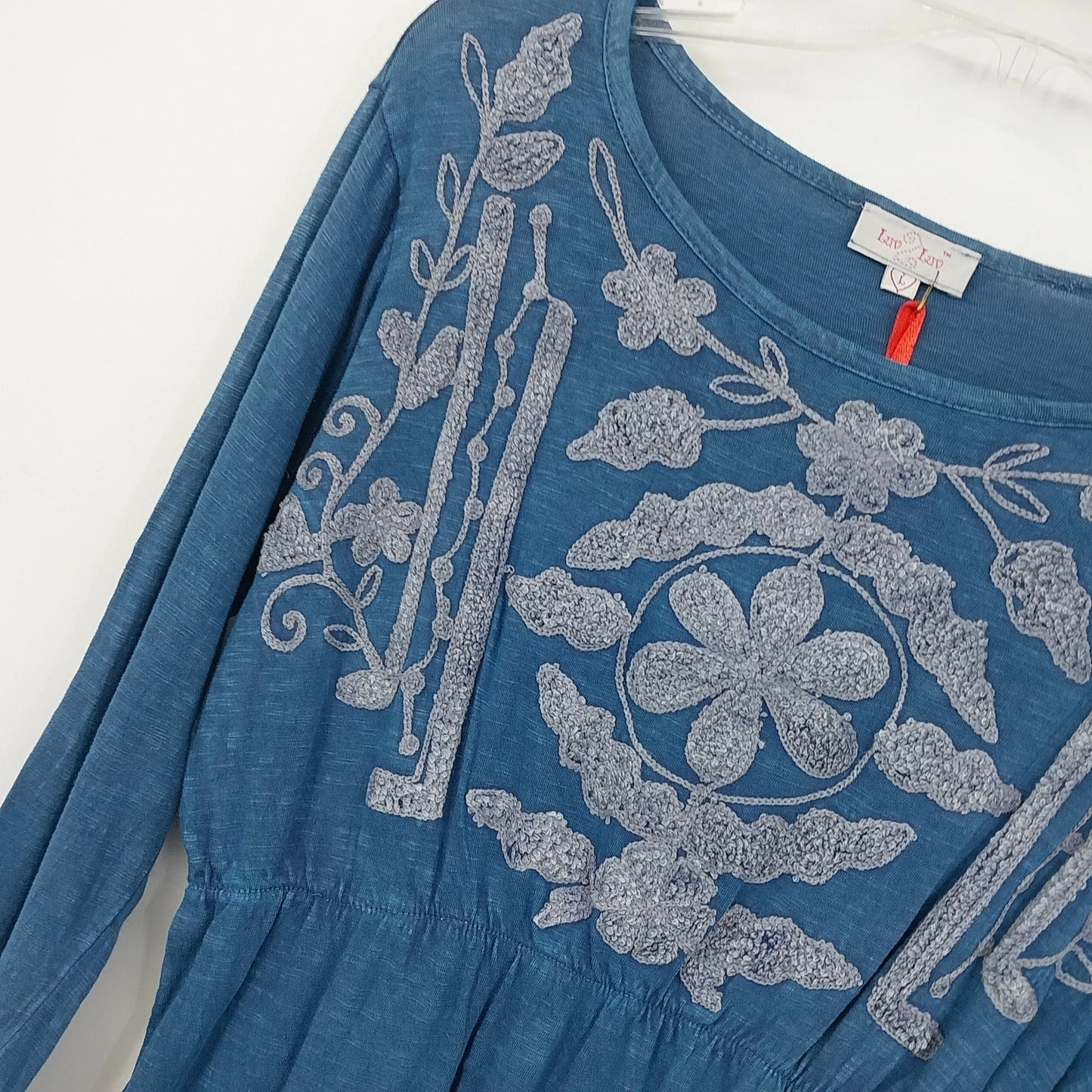 Luv 2 Luv Blue Embroidered Kurti Dress Womens Large Boho