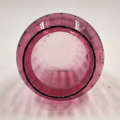 Vintage Pilgrim Cranberry Ribbed Art Glass Vase | 6” Tall | Hand-Blown Scalloped Rim Vase | Made in USA | Mid-Century Decor Accent