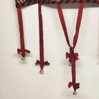 Red Black NOEL Wall Hanging Christmas Holiday Red Bows with Gold Bells 24.5"x9"