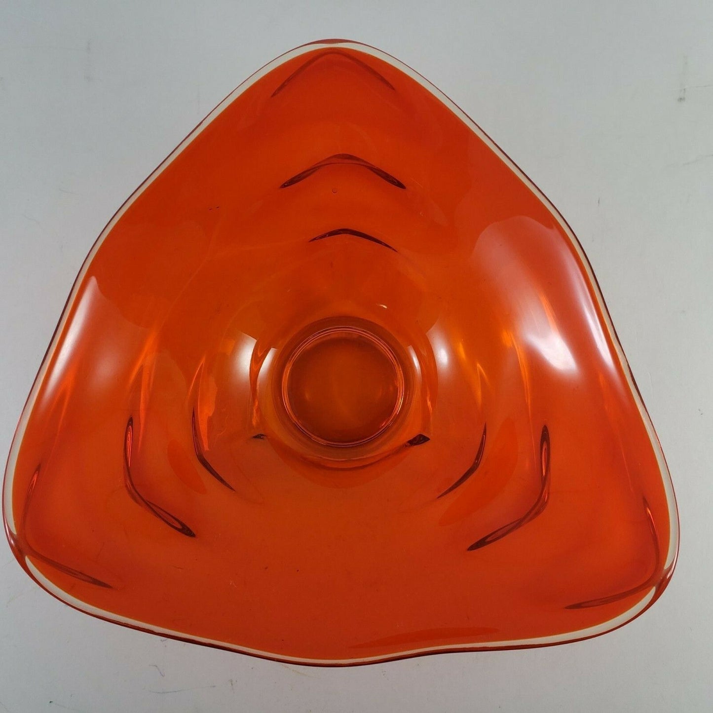 Mid Century Viking Glass Tundra Triangle Dish Fire Orange MCM Centerpiece 9-1/2"