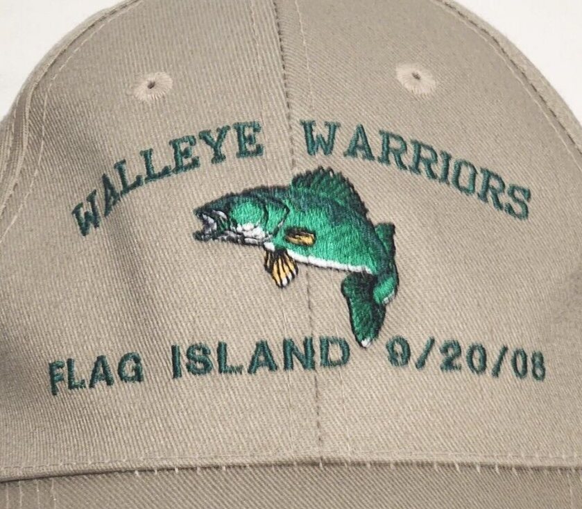 Walleye Warriors Flag Island 2008 Fishing Hat Tan Hook Loop Size Adjustment Cap