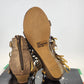 Bucco Nani Tan Wedge Sandals Gold Stud Fringe Zip Back Women 8.5 NWB