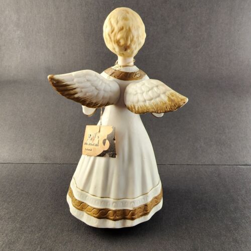 Schmid Ceramic Angel Musical Music Box Accordion Brahms Lullaby Turns Movement