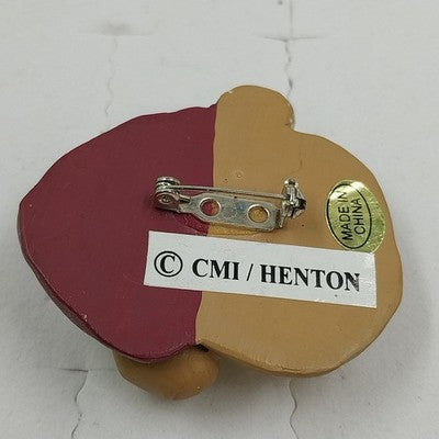 CMI Henton Brooch Christmas Brown Bear Face Head with Red Stocking Cap Pin China