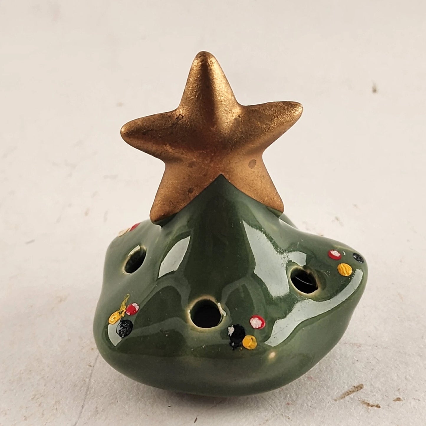Christmas Tree Stoneware Potpourri Burner 6.5” Santa’s Shelf Teddy Bear Base NOS