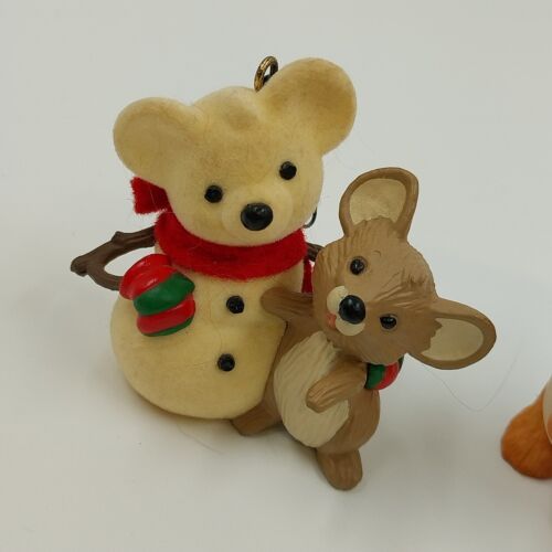 3 Hallmark Keepsake 1986 Ornaments CINNAMON BEAR Snow Buddies POPCORN MOUSE Vtg