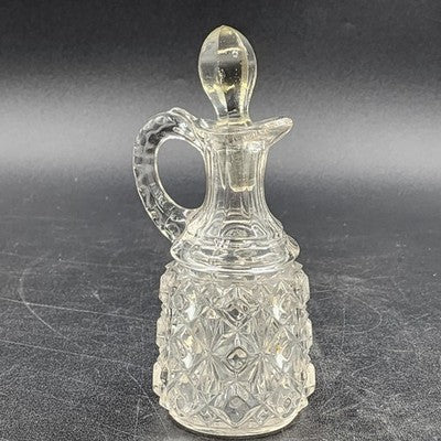 Cruet Decanter with Handle Hand-Cut Crystal Elegant Table Décor Cube Pattern Vtg