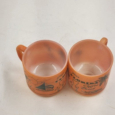 Set 2 Florida Coffee Break Vintage Souvenir Orange Mugs 3" by Federal Glass Co