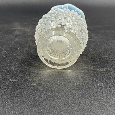 Fenton Moonstone Hobnail Clear White Opalescent Bud Vase 3.75" Ruffle Edge Vtg
