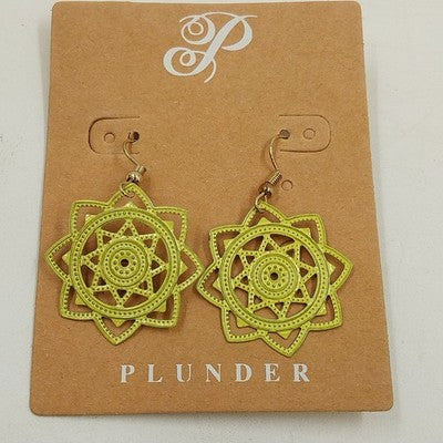 Plunder Light Yellow Geometric Star Filagree Fretwork Hook Dangle Drop Earrings