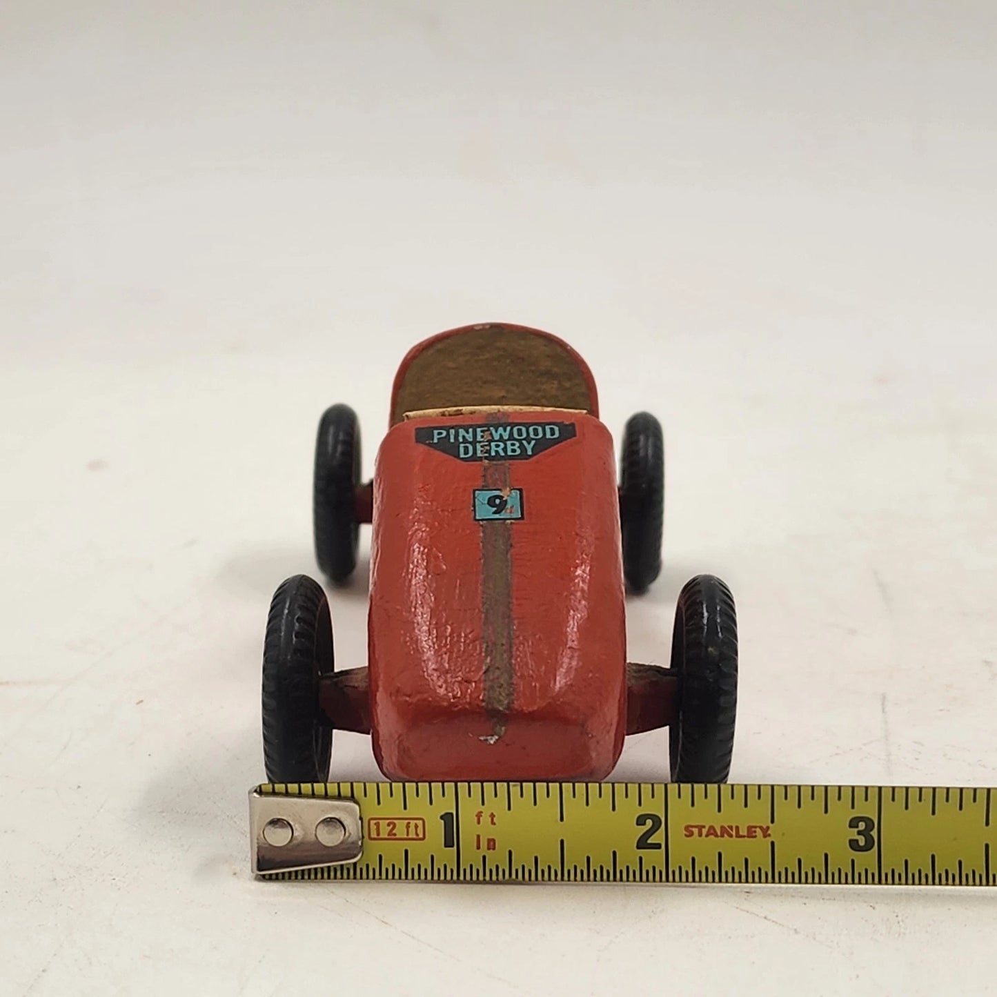 Pinewood Derby Car Handmade Wood Racer Red No.9 Cub Scouts USA Toy Vehicle 1990s