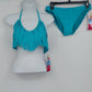 Capri Women's Fringe Halter Bikini 2 Piece Teal Blue Swimsuit Size L NWT