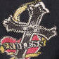 Escio-T Women's Black Rhinestone Endless Love Cross Heart Graphic Top Large