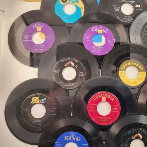 25 Rock & Roll Pop Country Hits 1950's Some Newer 45 RPM 7" Vinyl Some Sleeves