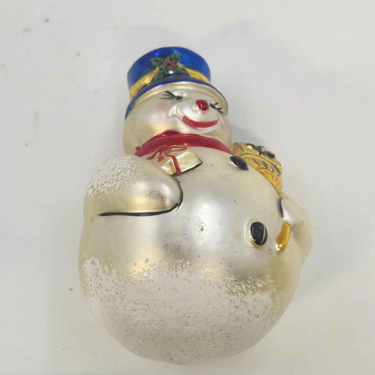 Lot 2 Blown Glass Snowman Christmas Ornaments Mercury Glass 5.75" & 4.75" Vtg