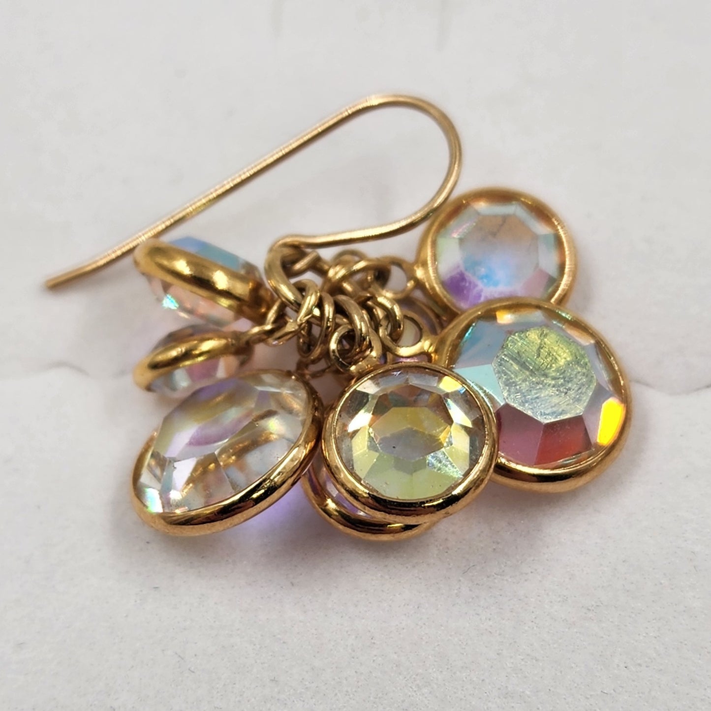 Crystal Aurora Borealis Colorful Sparkle Ball Quartz Gold Tone Fishhook Earrings