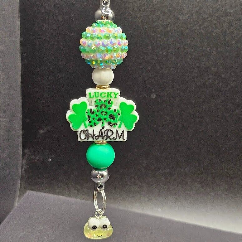 2 Key Ring Bag Charm St Patty Patrick Day Green Hat Lucky Handmade Clip Gift