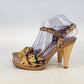 Saint Charles Platform Heels Women Size 8 Yellow Purple Silk