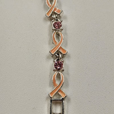 Avon Crusade Pink Ribbon Enamel & Rhinestone Breast Cancer Awareness Bracelet 7"