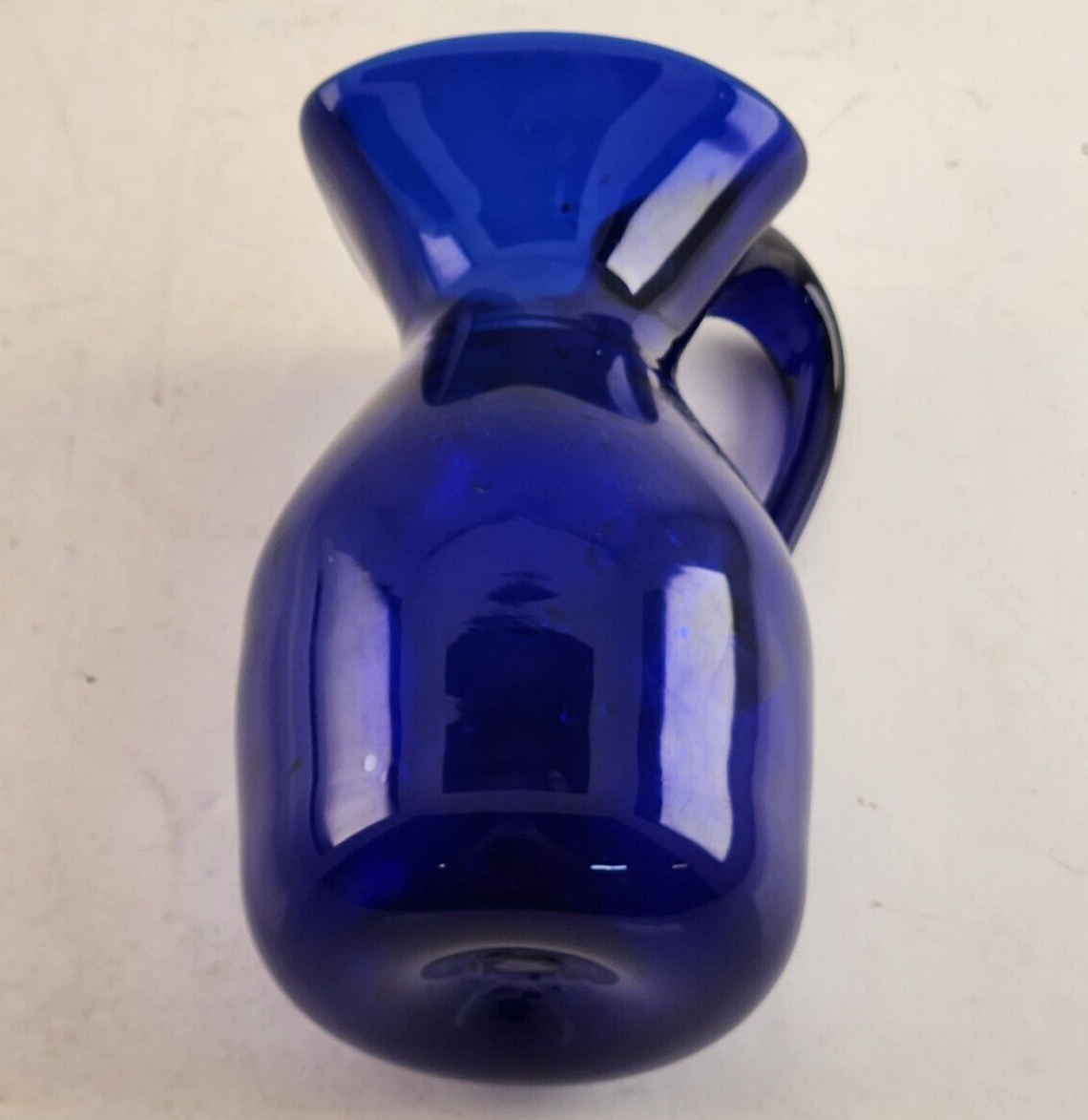 Cobalt Blue Glass Pitcher Heart Shaped Trimmed Rim Handle Vintage Unbranded