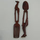 South African Hand Carved Wood Giraffe Salad Serving Fork Spoon Set Brown 13"