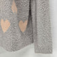 LC Lauren Conrad Women’s sweater Grey Pink Fuzzy Heart Large Size Long Sleeve