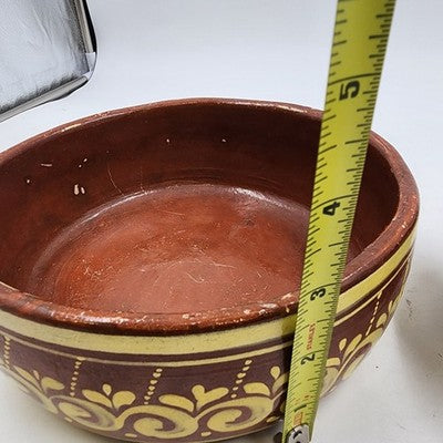 Mexican Redware Tlaquepaque Pottery Bowl 8"x3"h Hand Painted Clay Primitive
