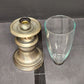 Pewter Bell Shaped Metal Candlestick Holder Clear Glass Hurricane Chimneys 17"