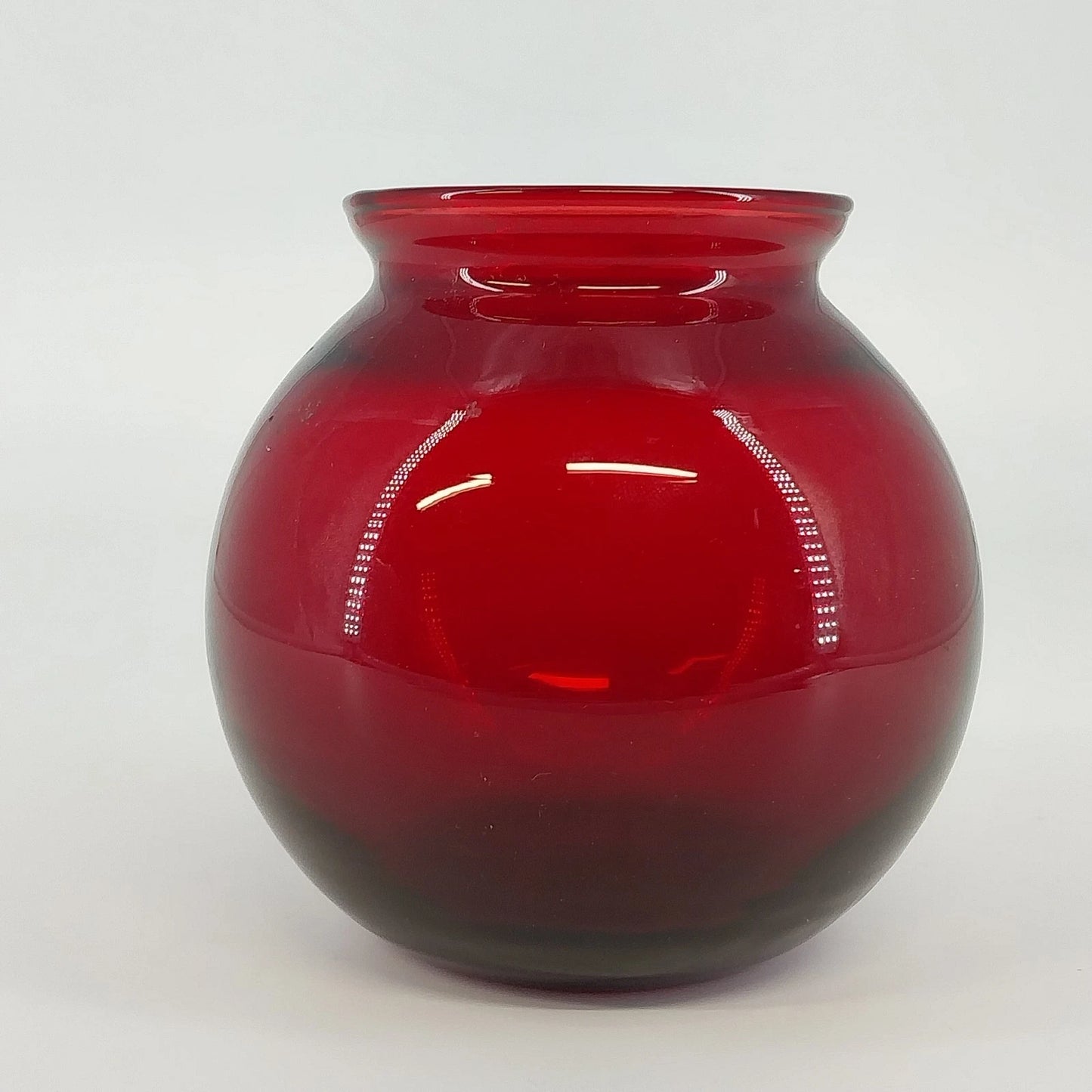 Anchor Hocking Royal Ruby Red Ivy Ball Vase 4" Round Solid Glass Decor Vtg USA