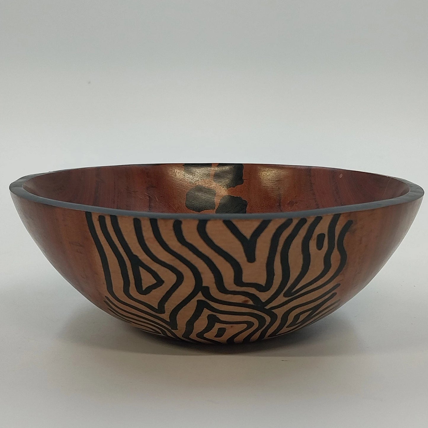 Hand Carved Natural Wooden Bowl 5.5" African Safari Animal Print Zebra Giraffe