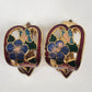 Cloisonné Enamel Flower Clip-On Earrings Multicolor Curved Leaf Shape 1" x 0.5"