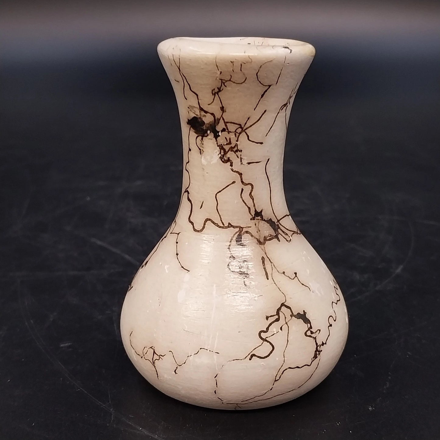 Vail Signed Horsehair Pottery Mini Bud Vase Cream Black 3" Southwestern