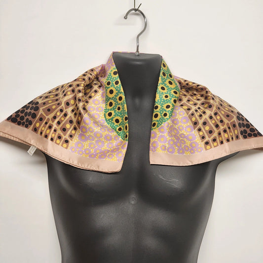 Geometric Multicolor Square Scarf 25" Faux Silk Acetate Vintage Made in Japan