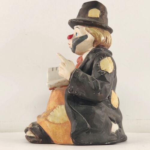 Sun Saint Porcelain Hobo Clown with Book Music Box 6.5" Plays King of the Road