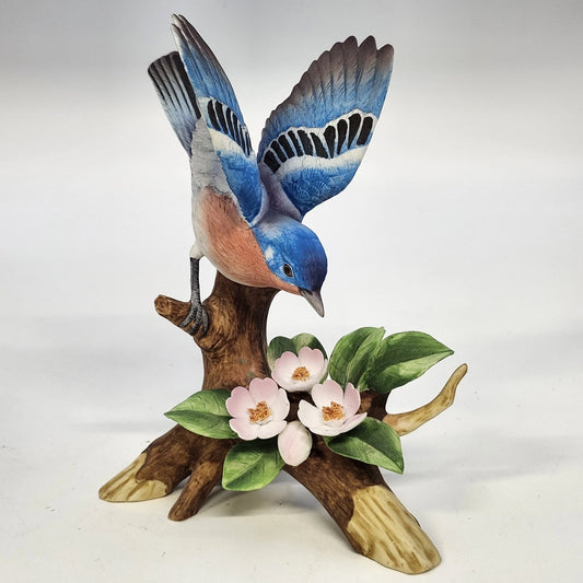 Andrea by Sadek Bluebird Figurine Pink Flowers Porcelain #6303 Japan 7" Vintage