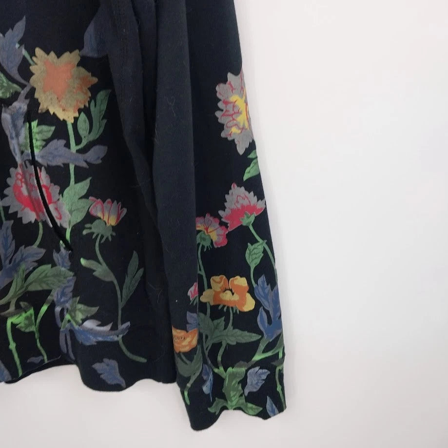 Mirika Women's Floral Embroidered Black Full Zip Hoodie Jacket Size Large