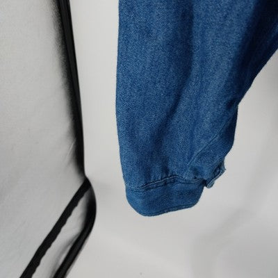 New Look Denim Shirt L Floral Embroidered Velvet Collar Long Sleeve Turkey Vtg