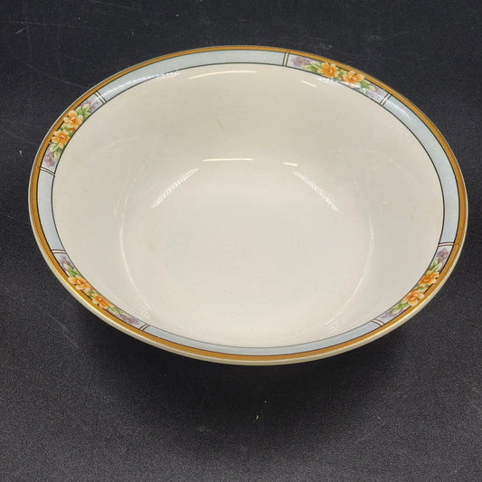 Nebraska Blue Round Vegetable Bowl 8" England Blue Rim Flower Accent J&G Meakin
