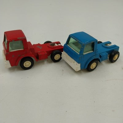 Lot of 2 Tootsietoy 1970s COE Semi Truck Cabs Red & Blue Diecast No Trailers Vtg