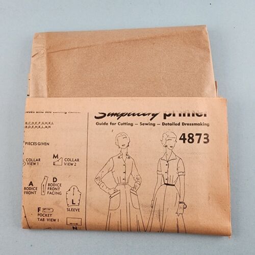 Simplicity 4873 Vintage Sewing Pattern 1950's Women's One-Piece Dress Size 16