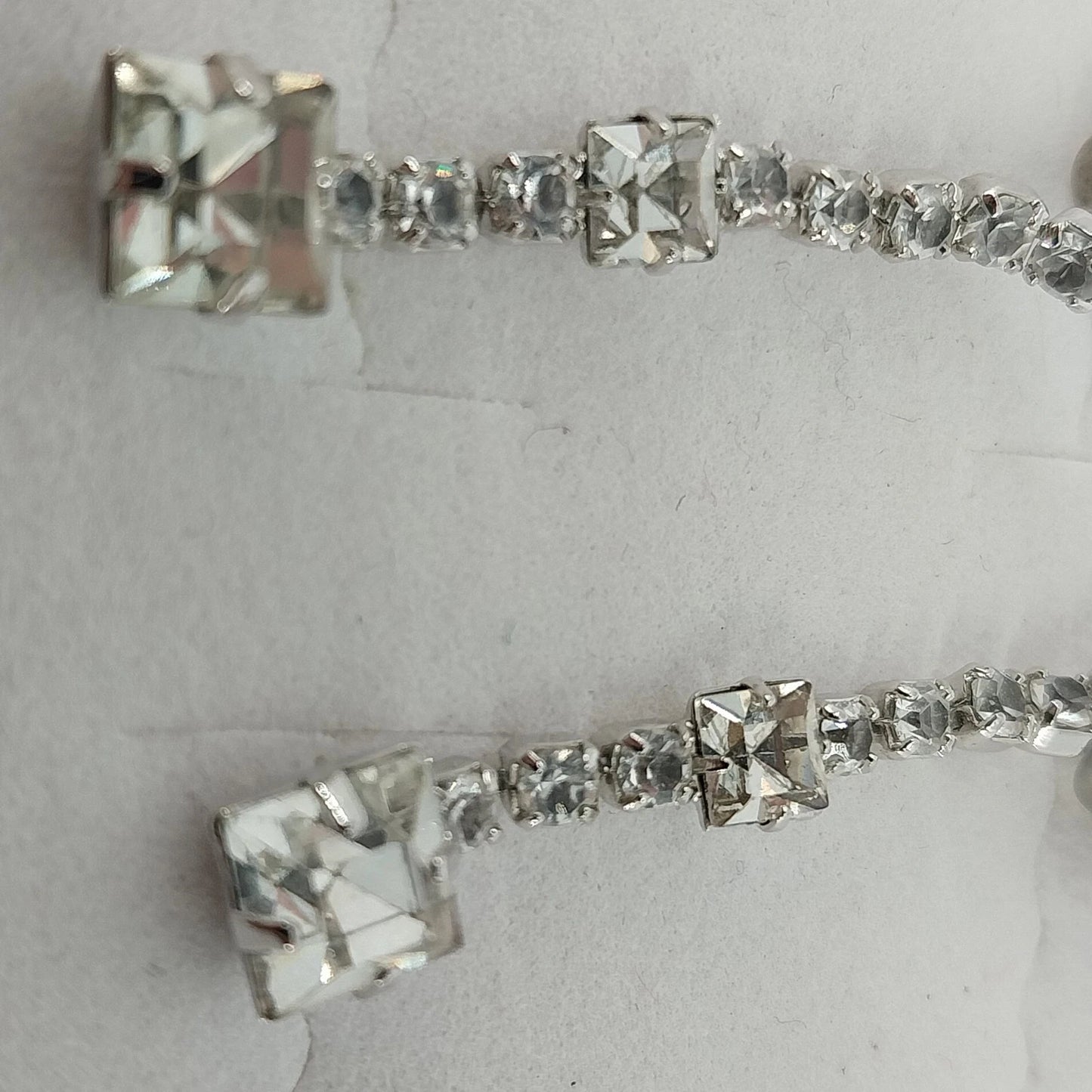 Clear Crystal Princess Cut Square Dangle Earrings Silver Tone Linear Drop