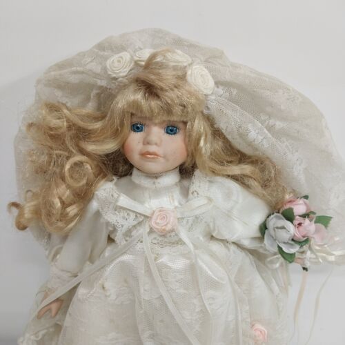 Soft Expressions Porcelain Doll Wedding Dress 12" Tall Curly Blonde Hair