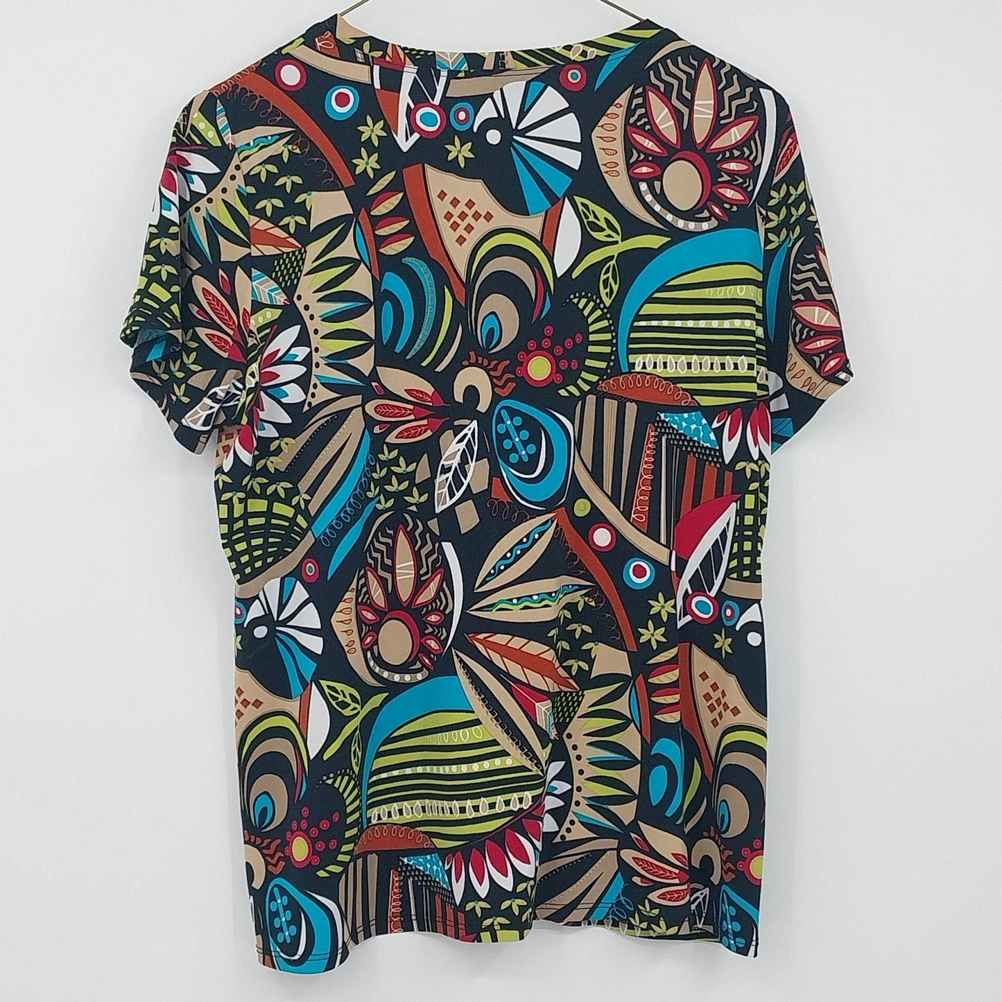 Laura Ashley Women's Blouse Multicolor Abstract Floral Print V Neck Top M
