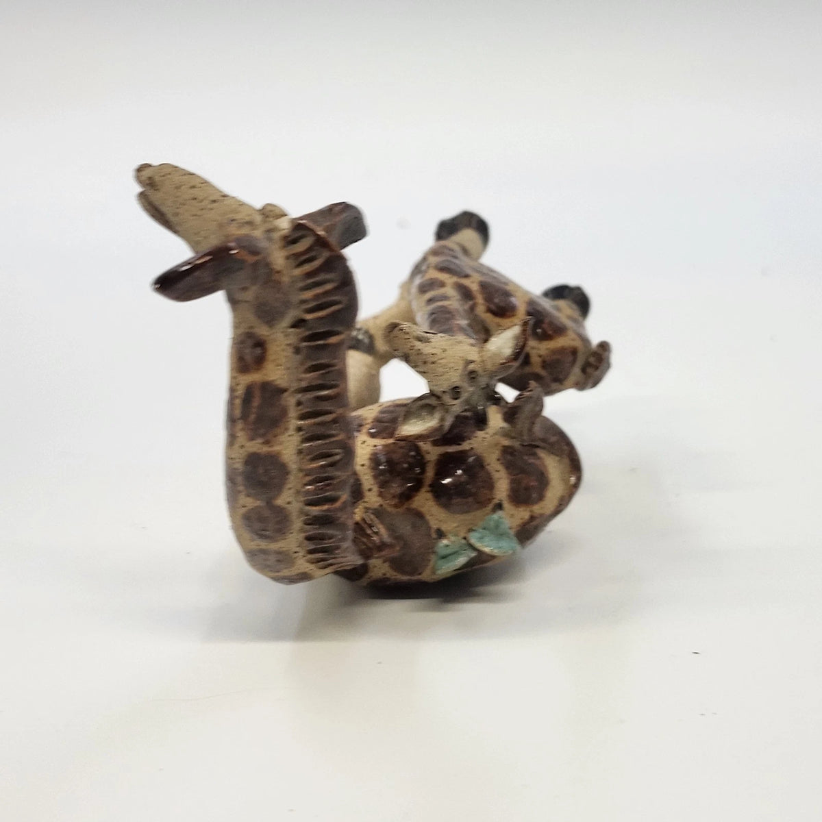 Studio Pottery Giraffe Family Figurine Brown Speckled 7" Artist Marked