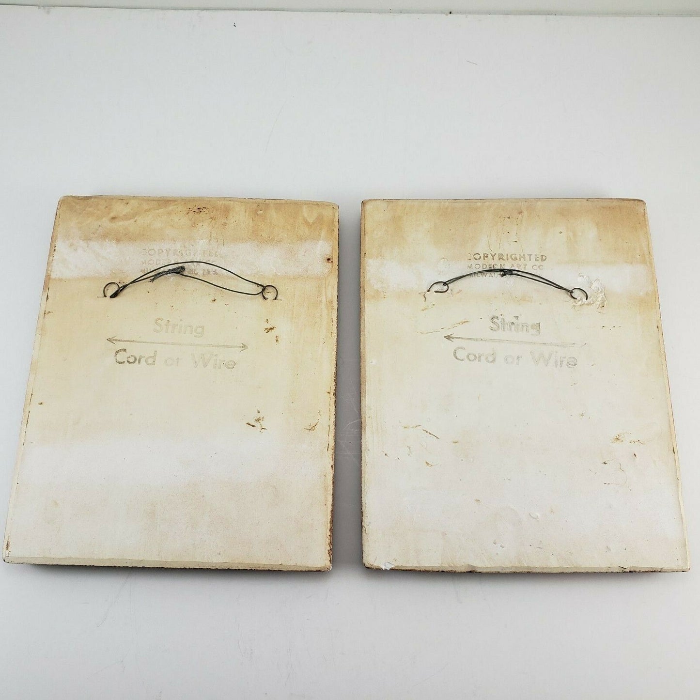 Vintage Boy Girl Chalk Ware Wall Plaques Modern Art Co 1966