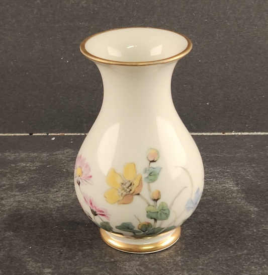 K&R Krautheim Selb Bavaria Germany Floral Vase Porcelain Gold Trim 3" Vintage